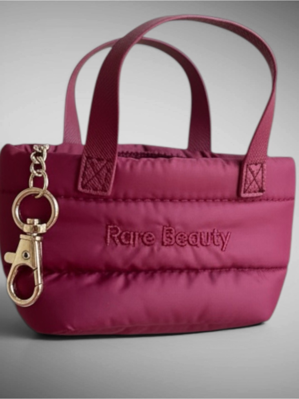 Rare Beauty Mini Puffy Traveler Tote Keychain Rich Berry NIP